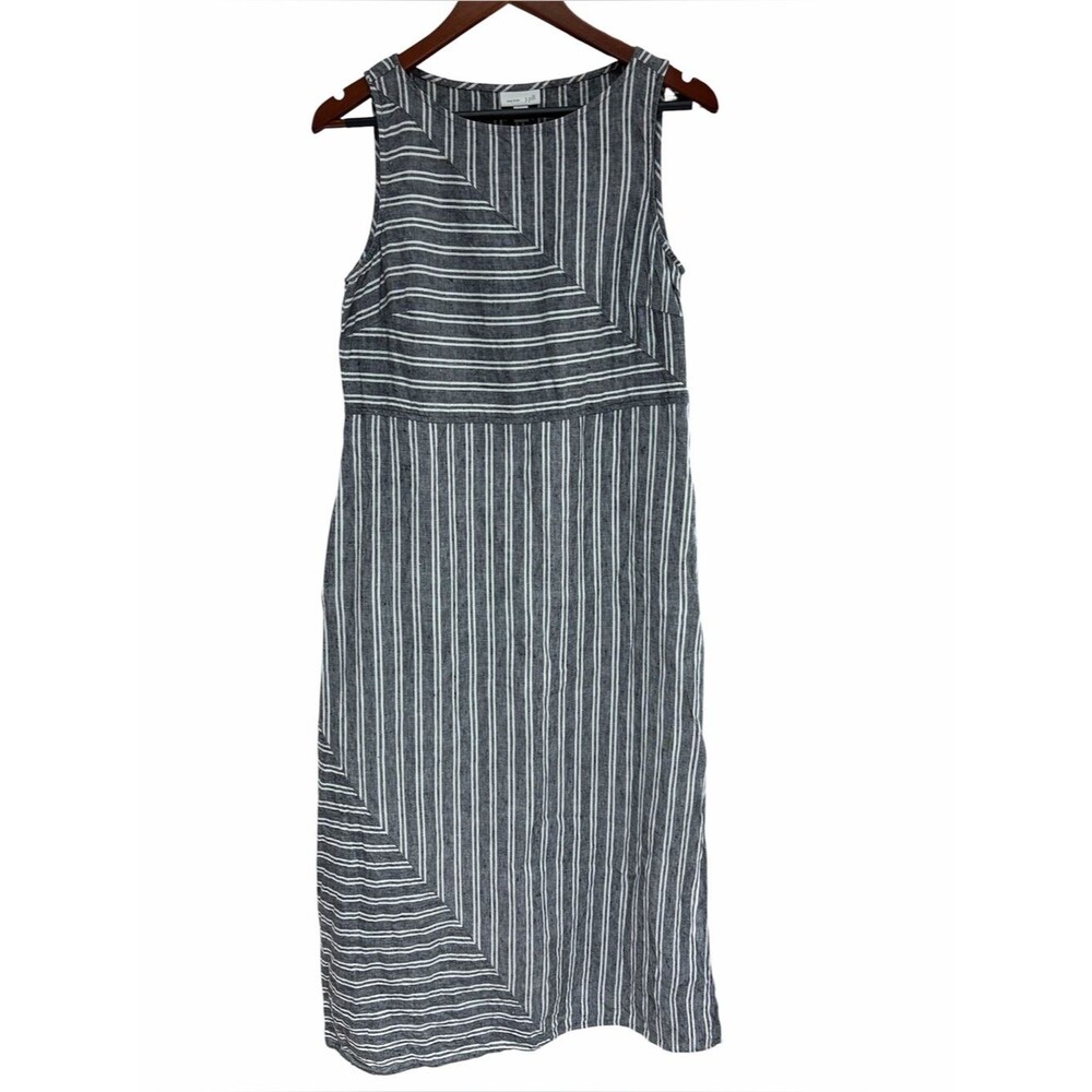 J.Jill Love Linen Striped Linen Shift Dress Sleeveless Gray White Size Small